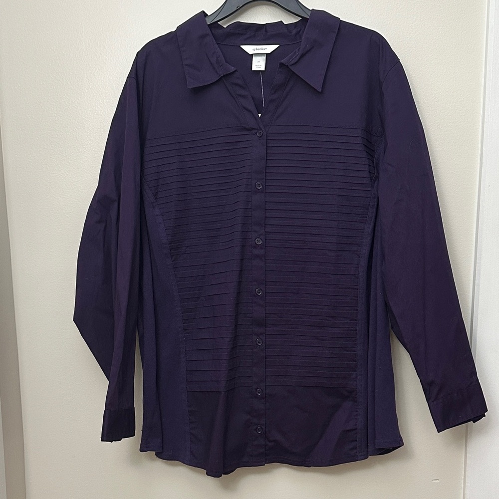 CJ Banks Women's 3X Purple Blouse Button Front blouse, NWT